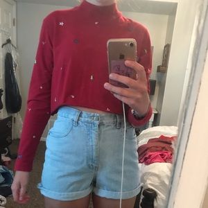 Mock neck vintage embroidered long sleeve